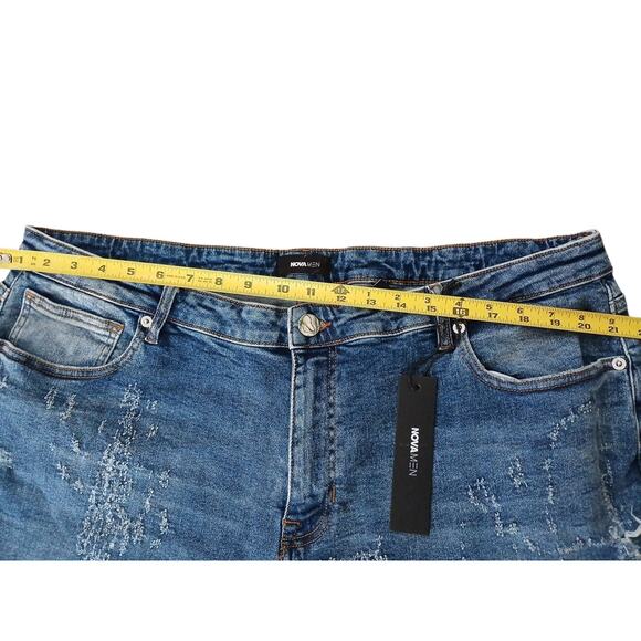 Nova Men's Blue Jeans Sz 42 Switch Up The Flow Stacked Slim Fade Detail Distress - Picture 10 of 16